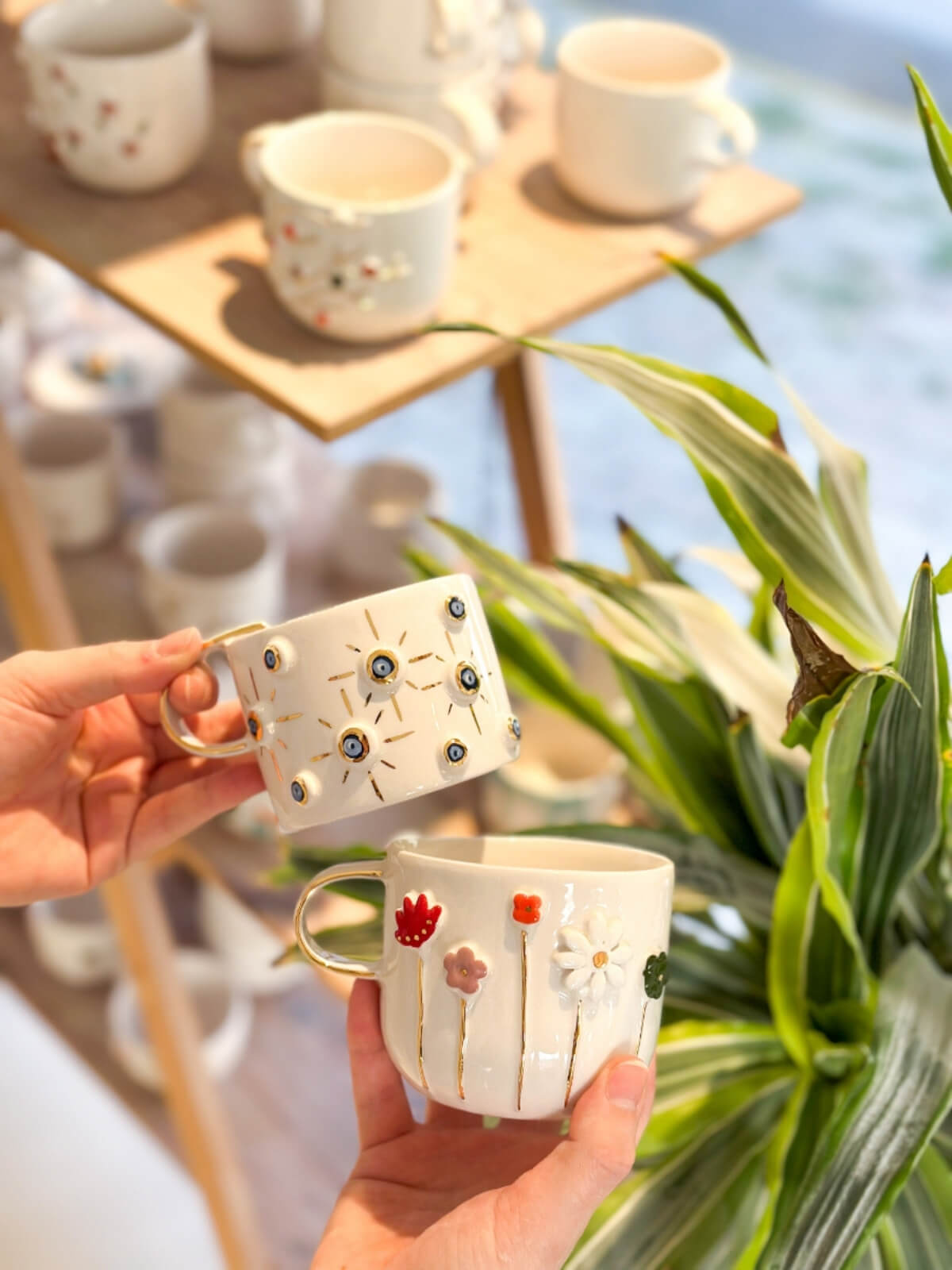 çiçekli nazarlı kupalar el yapımı jalo ceramics seramik