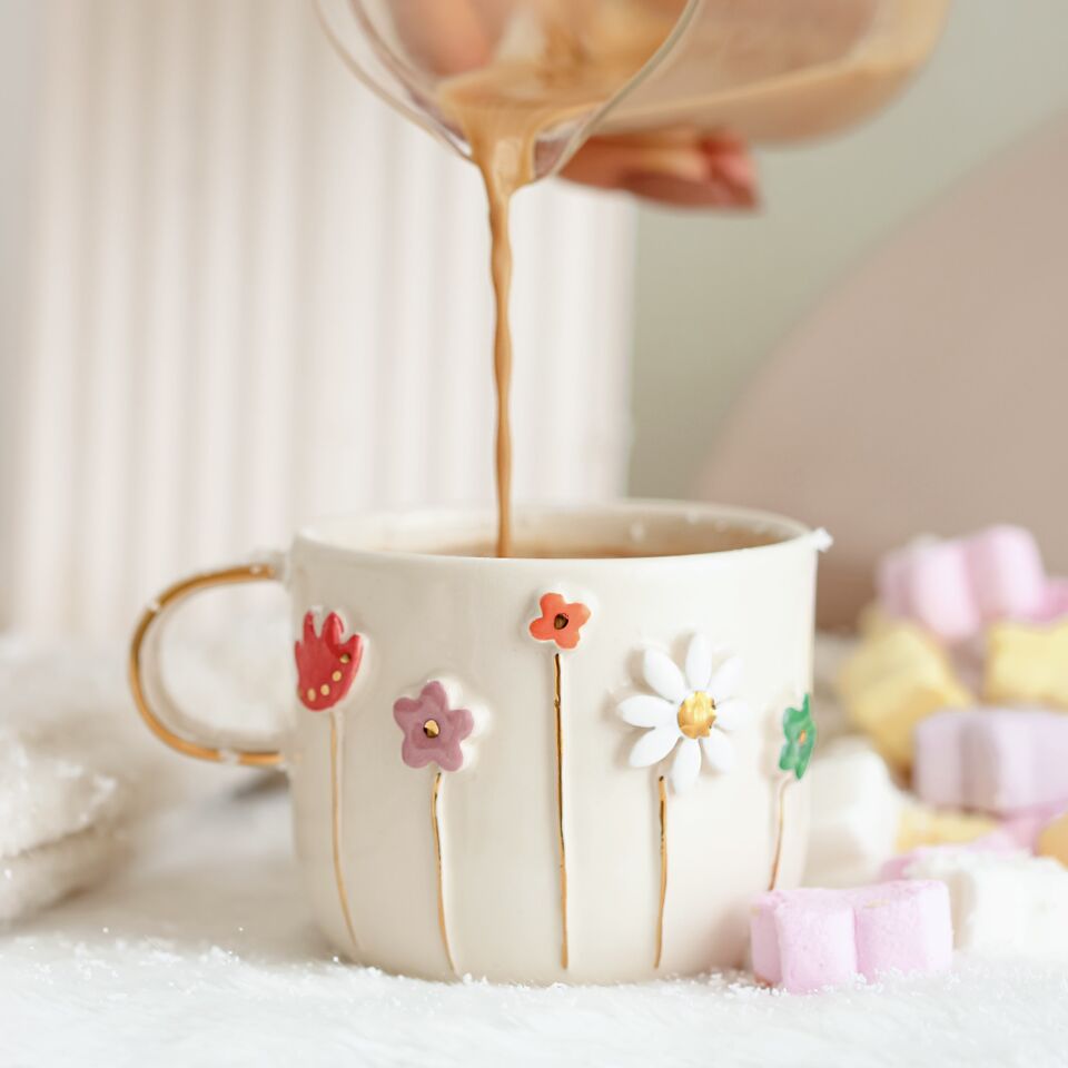 Flowers Mug, El Yapımı Çiçekli Kupa