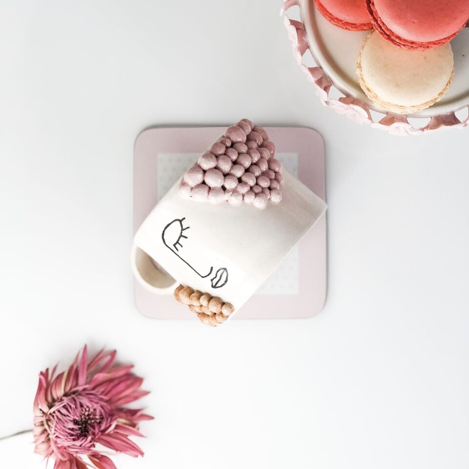 Silüet Mug, El Yapımı Yüz Desenli Fincan