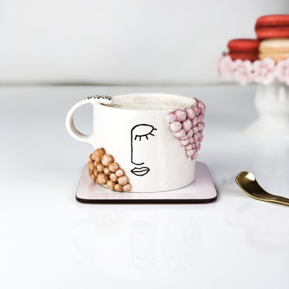 Silüet Mug, El Yapımı Yüz Desenli Fincan