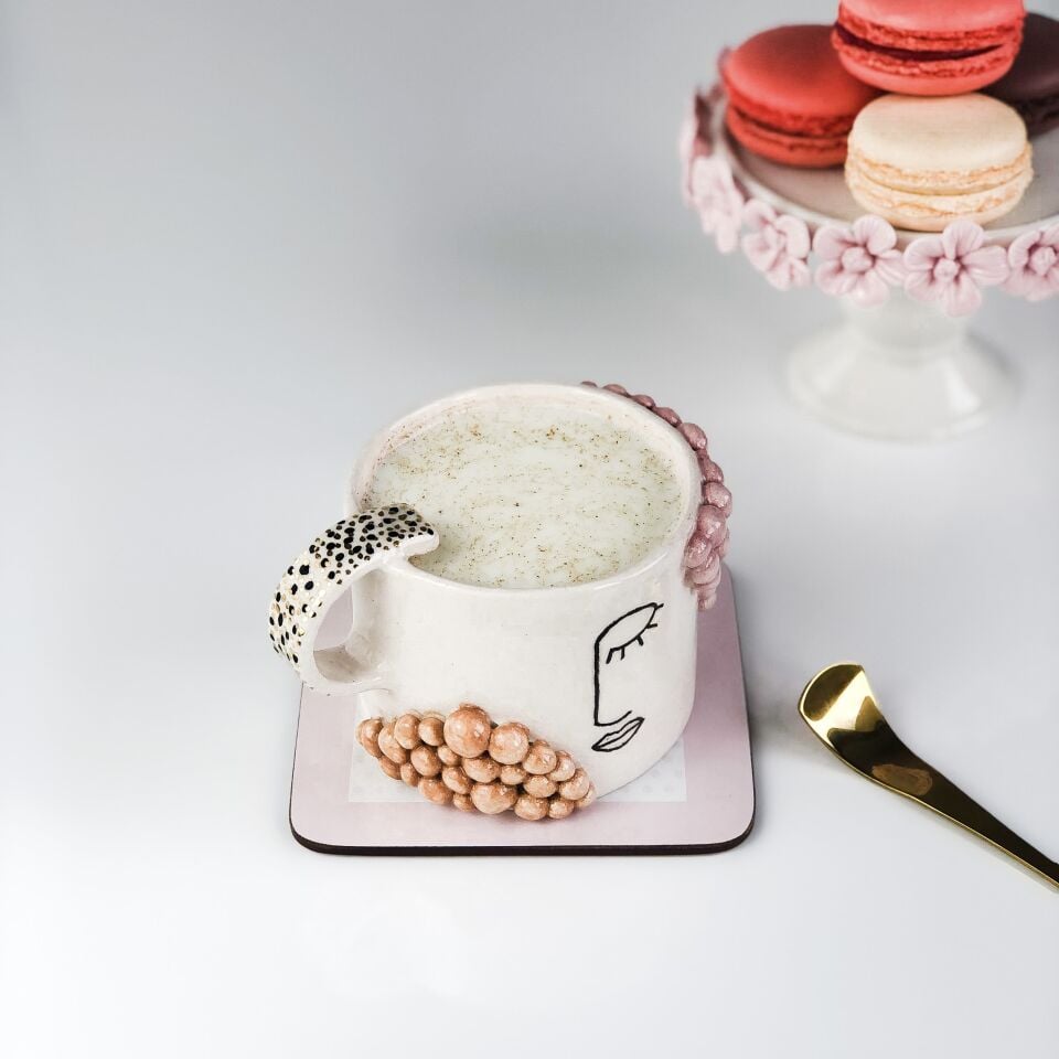 Silüet Mug, El Yapımı Yüz Desenli Fincan