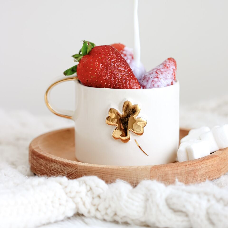 Yonca Mug, El Yapımı Yonca Desenli Kupa