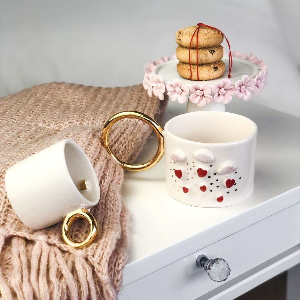 Love Bulut Mug, El Yapımı Sevgililer Günü Kupası