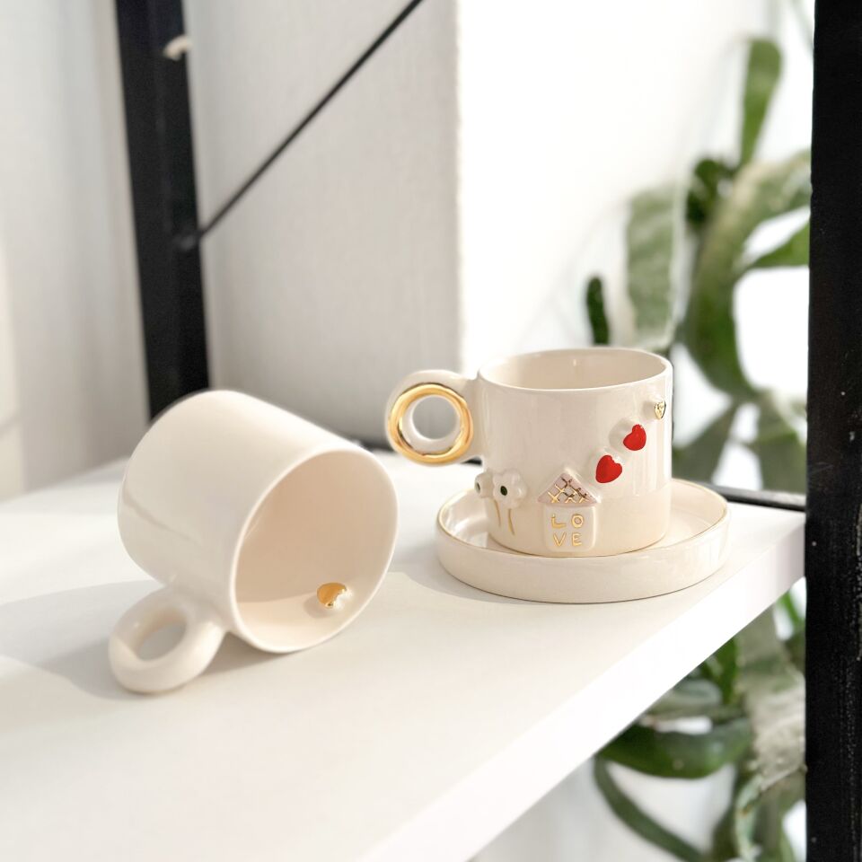 Love Home Sevgililer Günü için El Yapımı Türk Kahvesi Fincanı