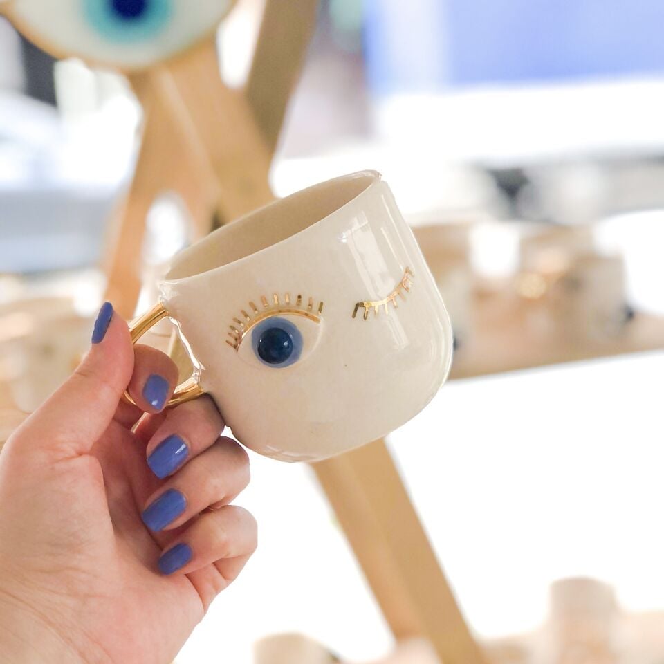 Blue Eye Mug, El Yapımı Nazar Göz Kupası