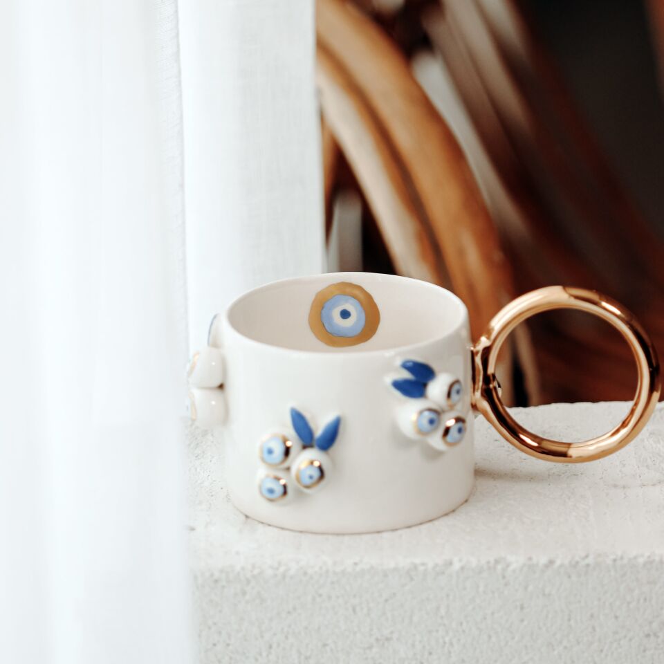 Nazar Salkım Mug, El Yapımı Nazarlı Kupa