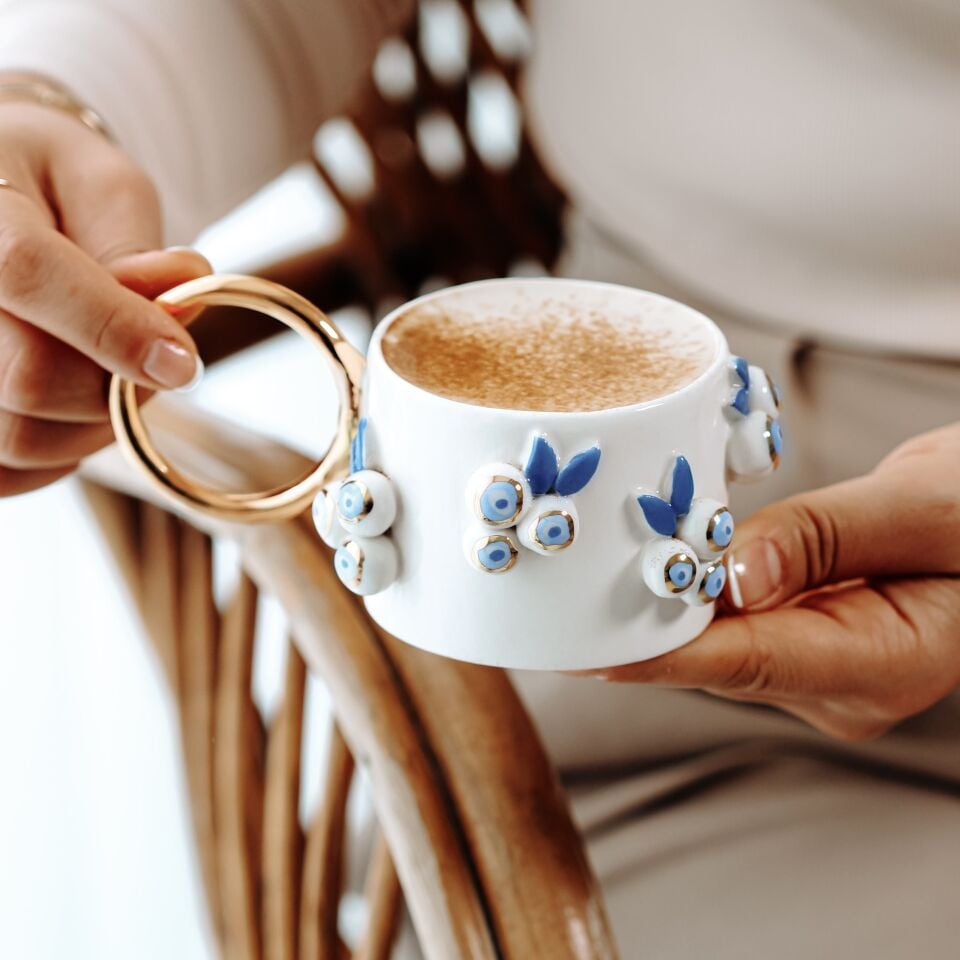 Nazar Salkım Mug, El Yapımı Nazarlı Kupa