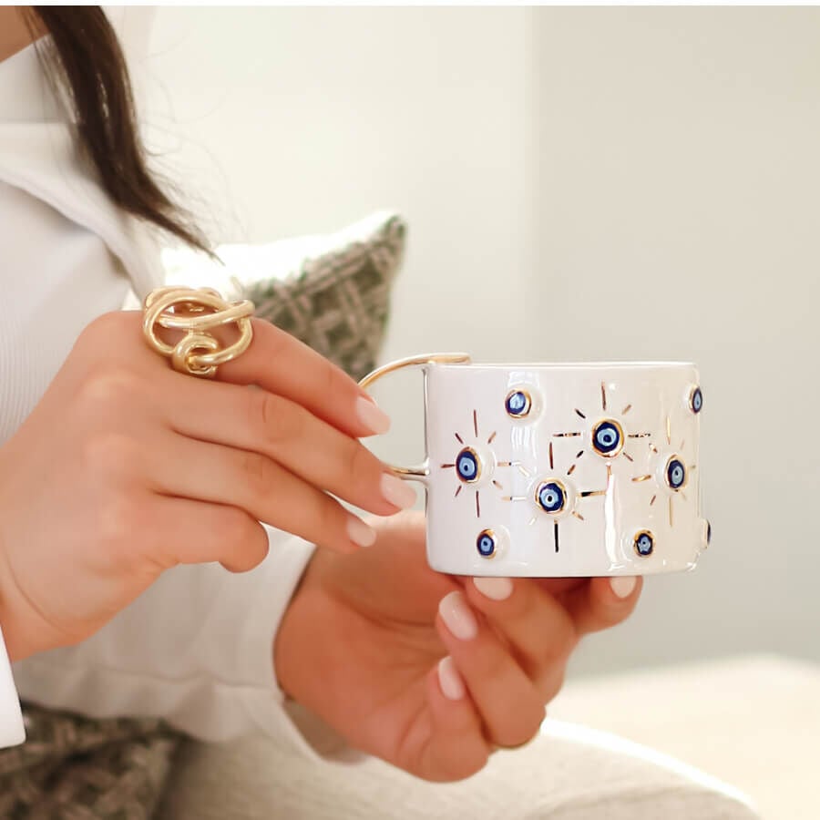 Nazar Taneleri Mug, El Yapımı Nazarlı Kupa
