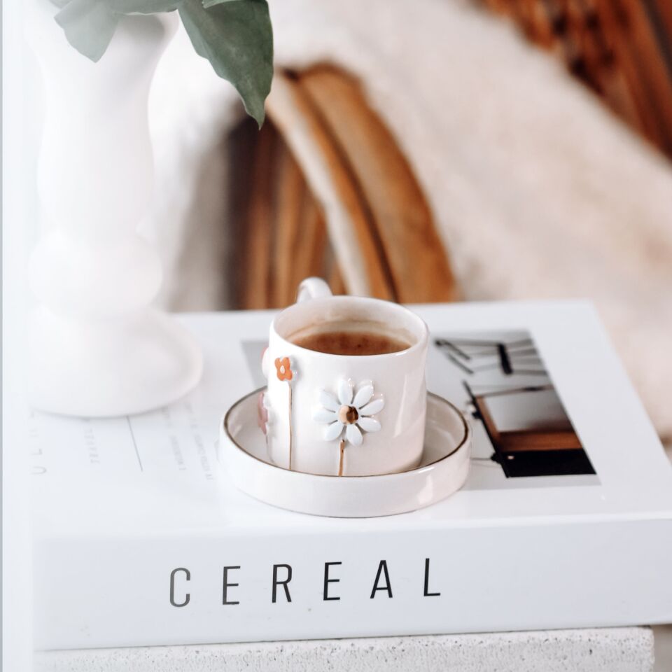 Flowers Türk Kahvesi Fincanı, El Yapımı Çiçekli Fincan