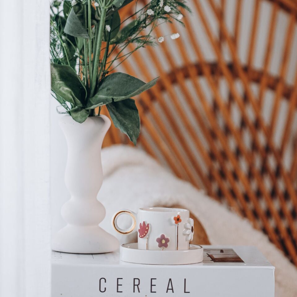 Flowers Türk Kahvesi Fincanı, El Yapımı Çiçekli Fincan