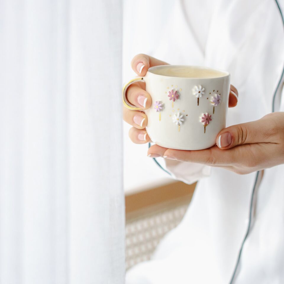 Lilac Mug, El Yapımı Çiçekli Kupa