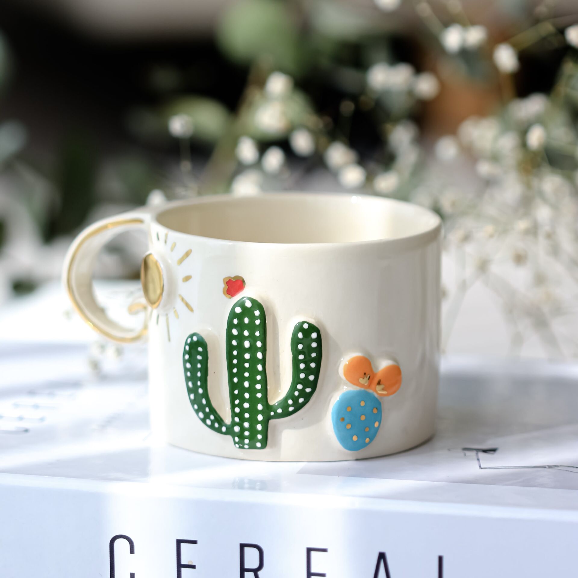 Cactus Mug, El Yapımı Kaktüslü Kupa