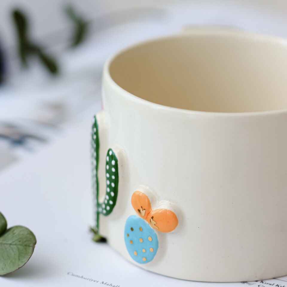 Cactus Mug, El Yapımı Kaktüslü Kupa