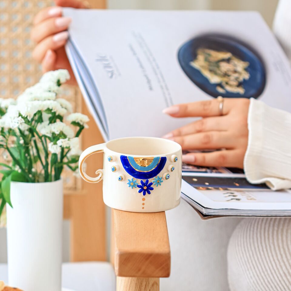 Dönence Nazar Mug, El Yapımı Nazarlı Kupa