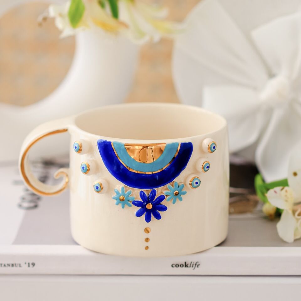 Dönence Nazar Mug, El Yapımı Nazarlı Kupa