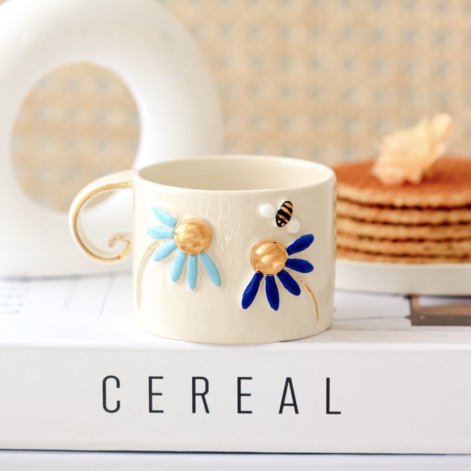 Blue Daisy Mug, El Yapımı Papatyalı Kupa