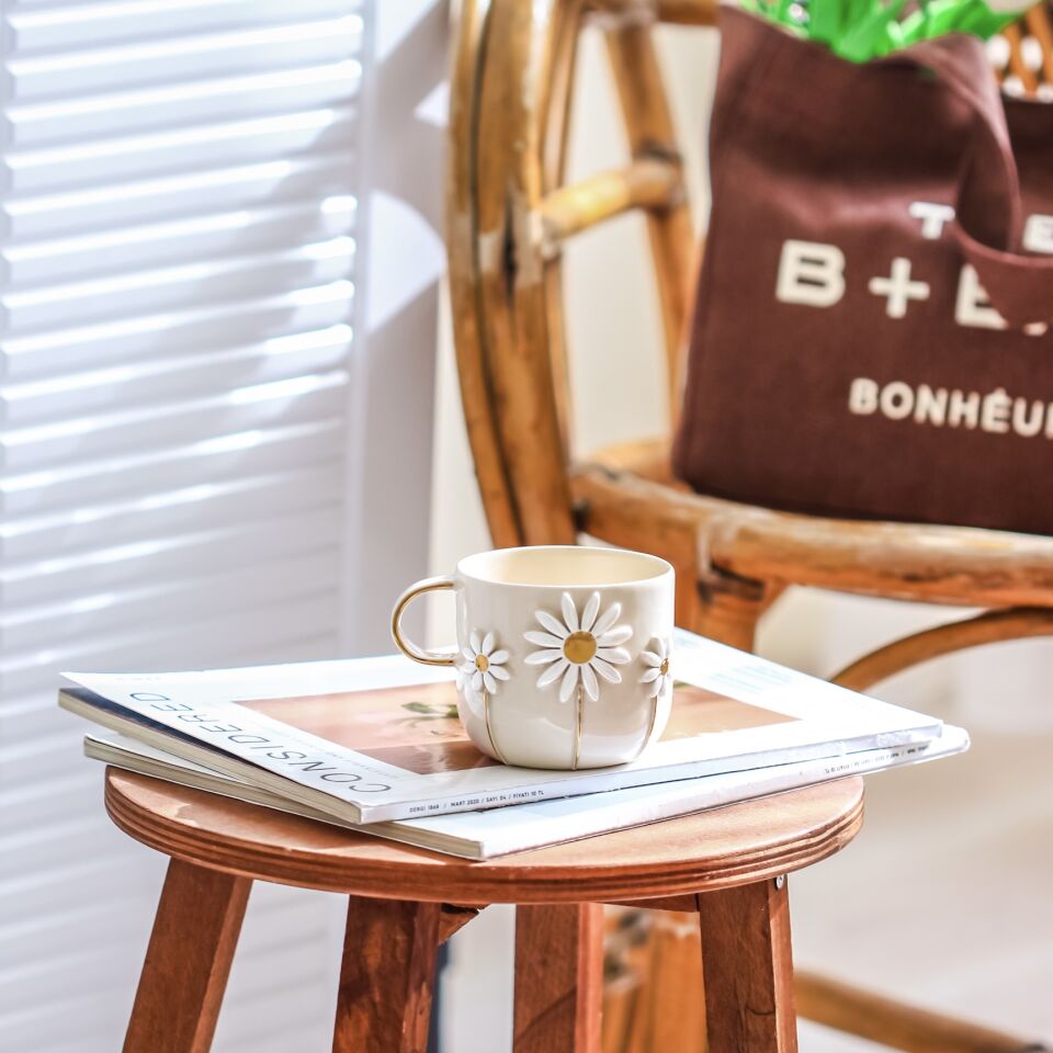 Sedefli Mug, El Yapımı Papatyalı Kupa