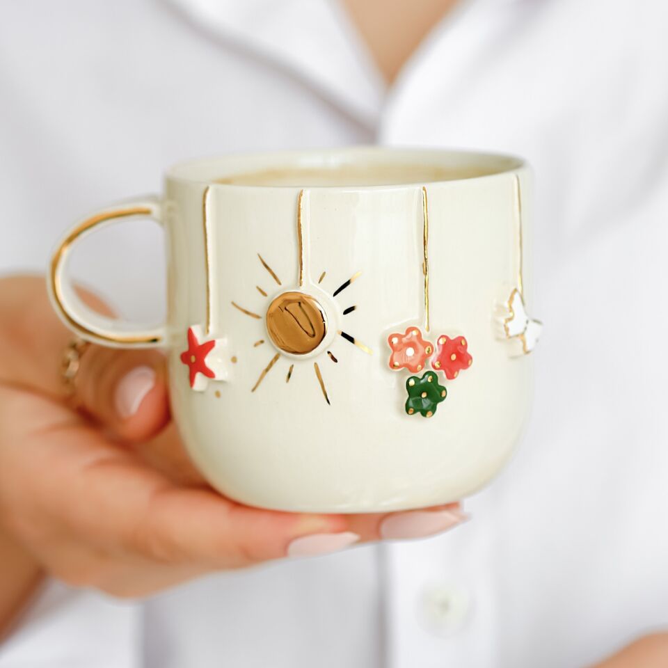 Yaz Cıvıltısı Mug, El Yapımı Çiçekli Kupa