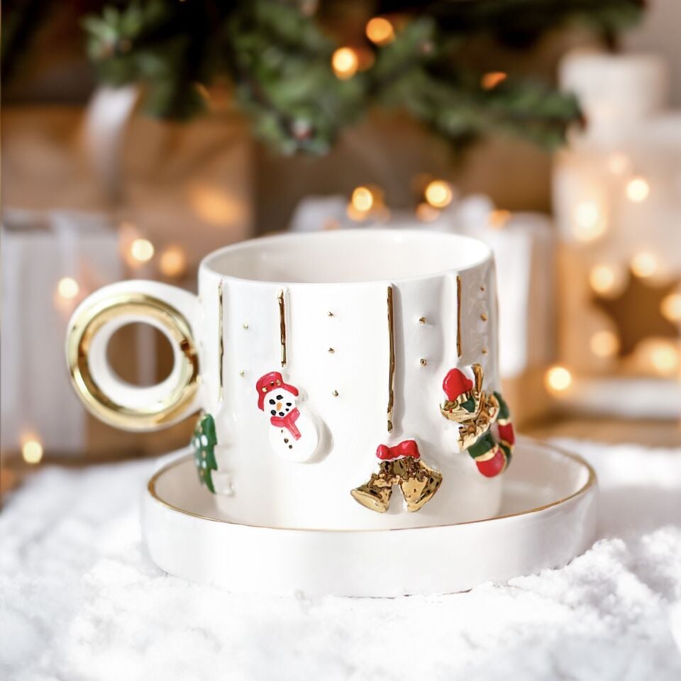 Christmas Türk Kahvesi Fincanı, El Yapımı Yılbaşı Fincanı