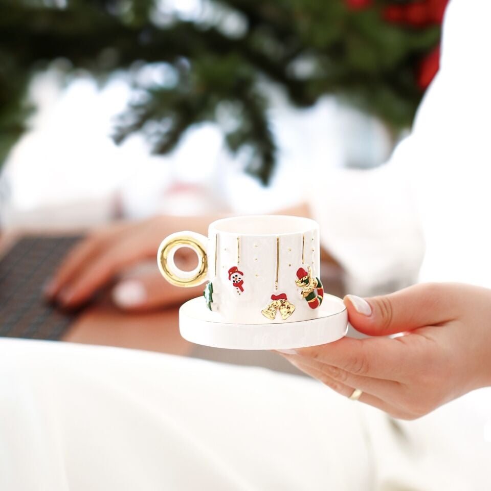 Christmas Türk Kahvesi Fincanı, El Yapımı Yılbaşı Fincanı