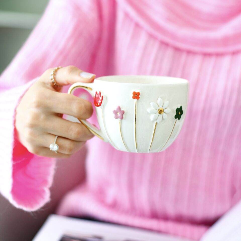 Bahar Bahçe Mug, El Yapımı Latteart Fincanı