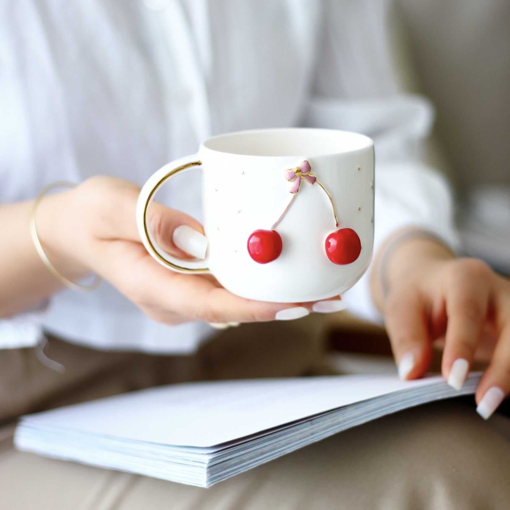 Cherry Baby Mug, El Yapımı Kirazlı Kupa