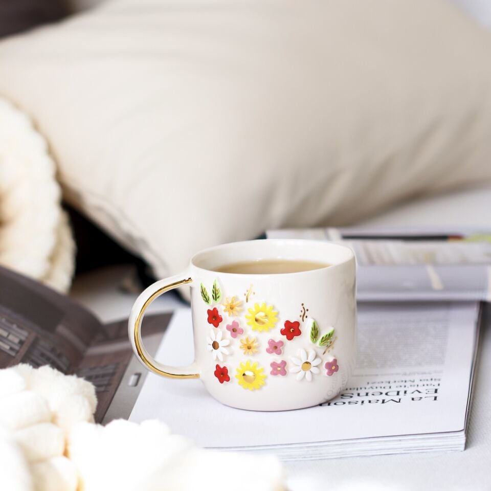 Buket Mug, El Yapımı Çiçekli Kupa