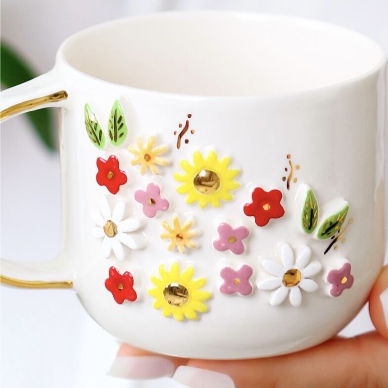 Buket Mug, El Yapımı Çiçekli Kupa