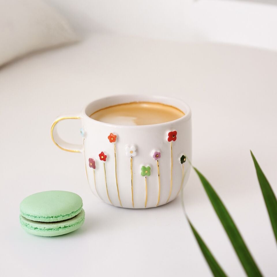 Flora Mug, El Yapımı Çiçekli Kupa