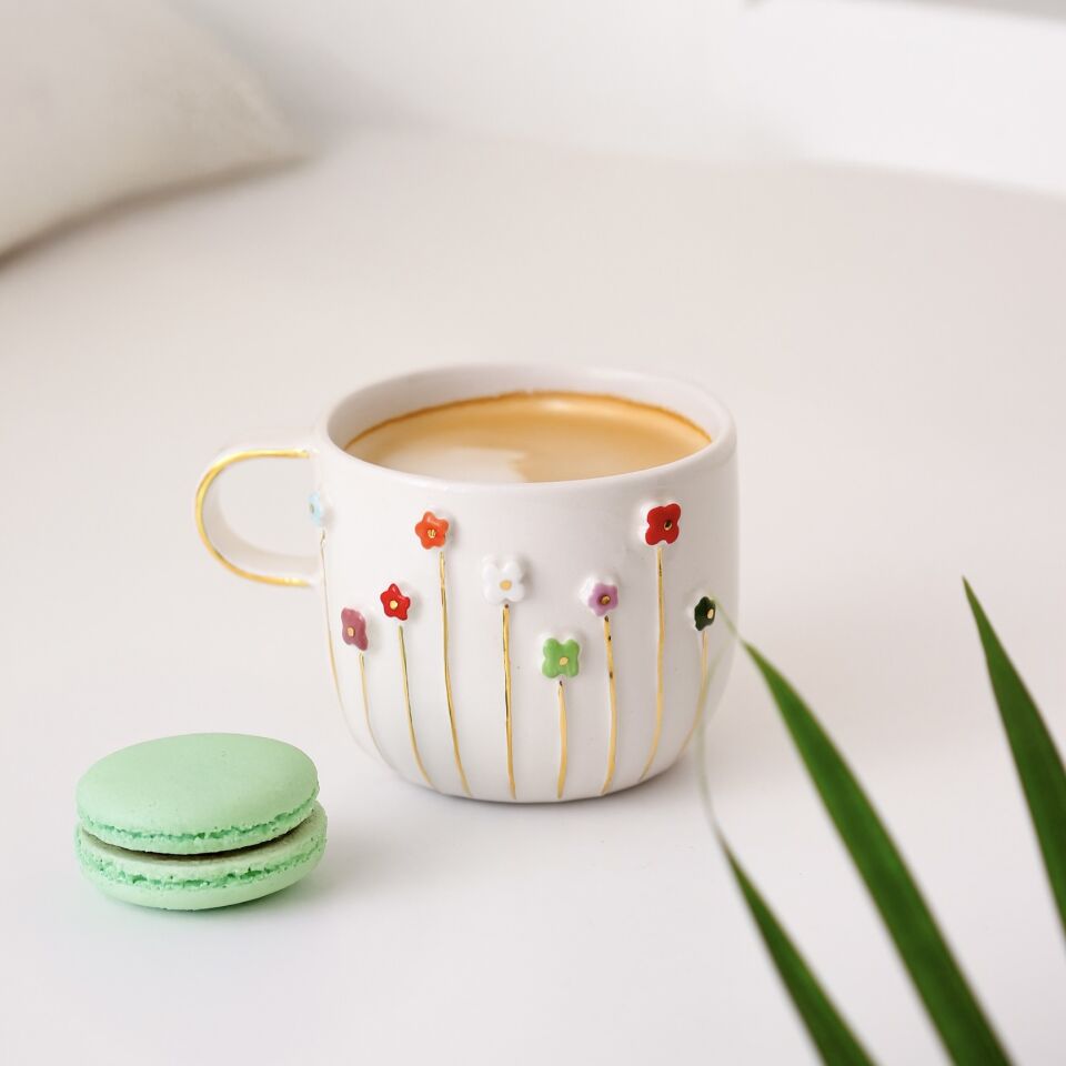 Flora Mug, El Yapımı Çiçekli Kupa
