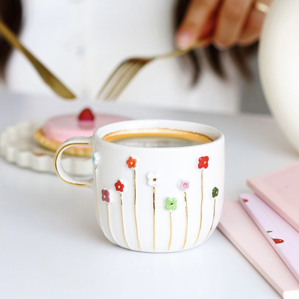 Flora Mug, El Yapımı Çiçekli Kupa