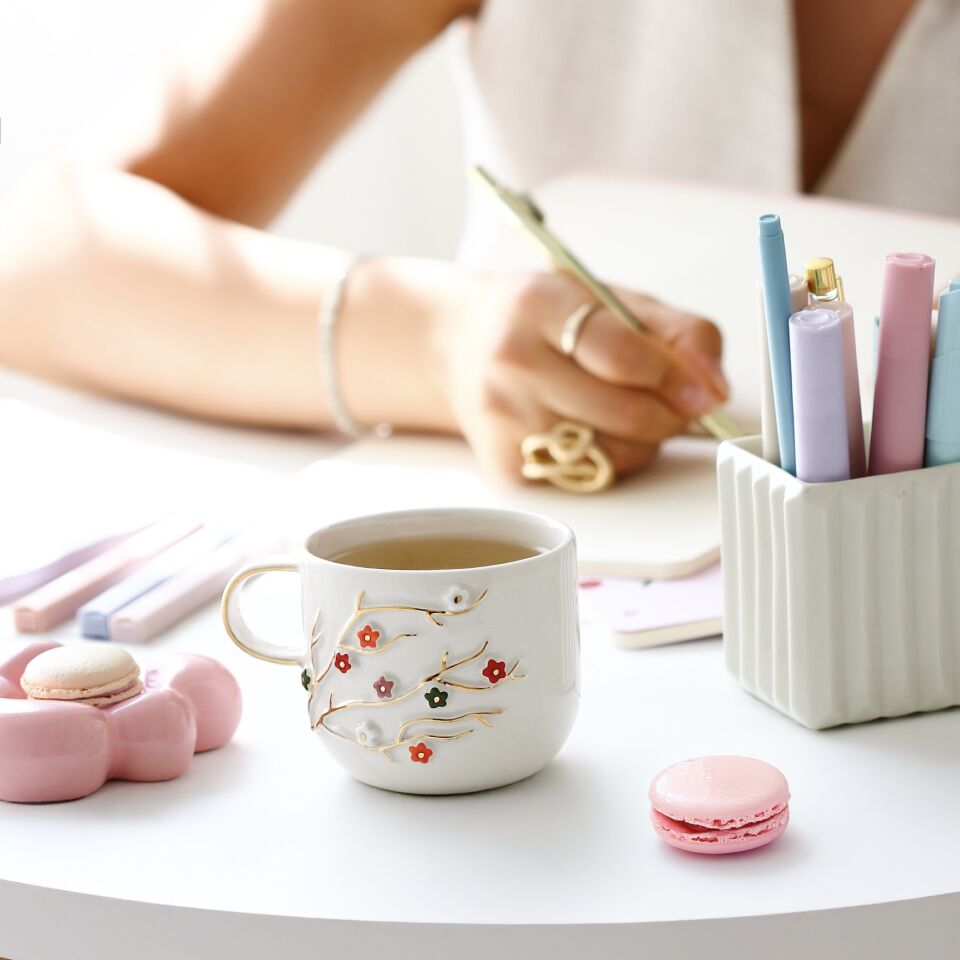 Bahar Dalı Mug, El Yapımı Çiçekli Kupa