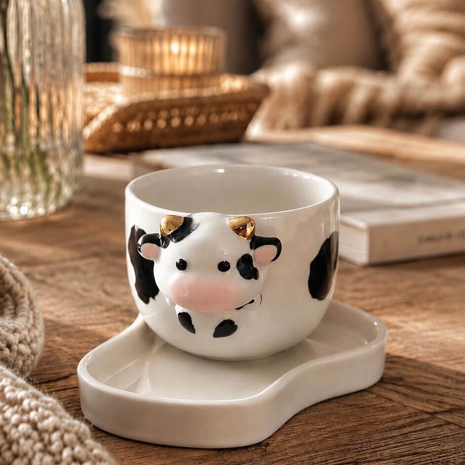 Cow Türk Kahvesi Fincanı,  El Yapımı İnekli Fincan